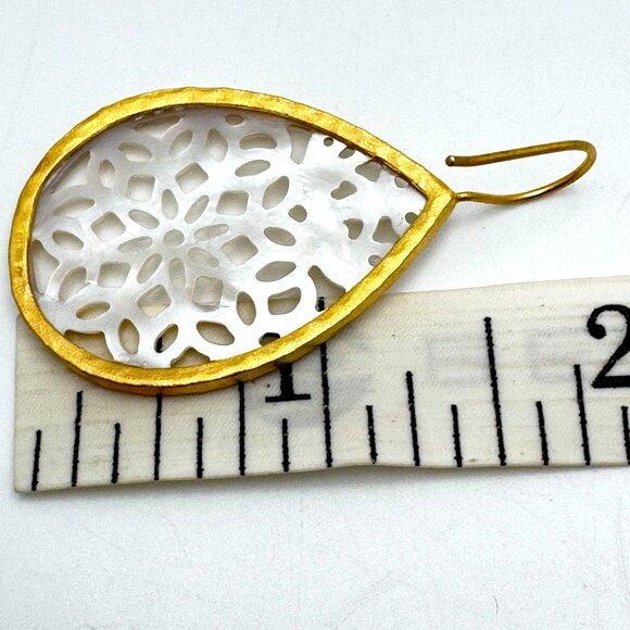 Vermeil 925 Sterling Silver Teardrop Earrings Mother Of Pearl Lasercut Inlay - Picture 3 of 8